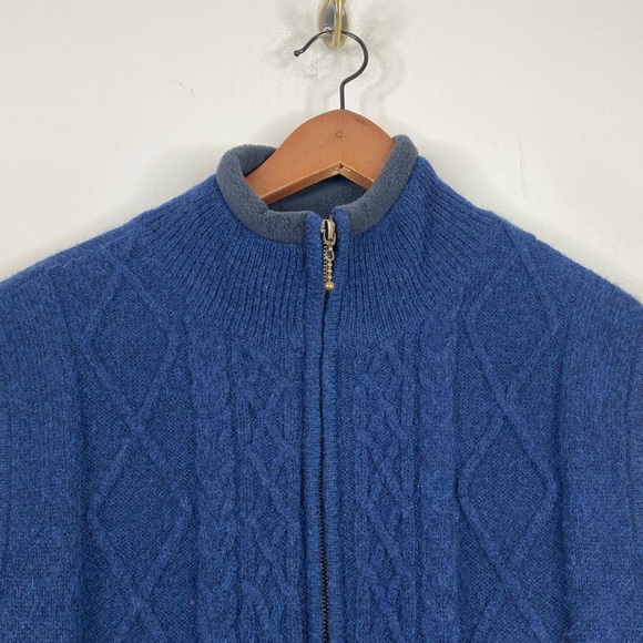 Aran Woolen Mills Sweater Vest Mens XL Blue Wool Cable Knit Cotton Lining - Picture 3 of 16